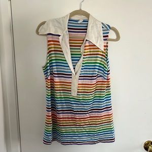 Vintage Rainbow Striped Collard Top
